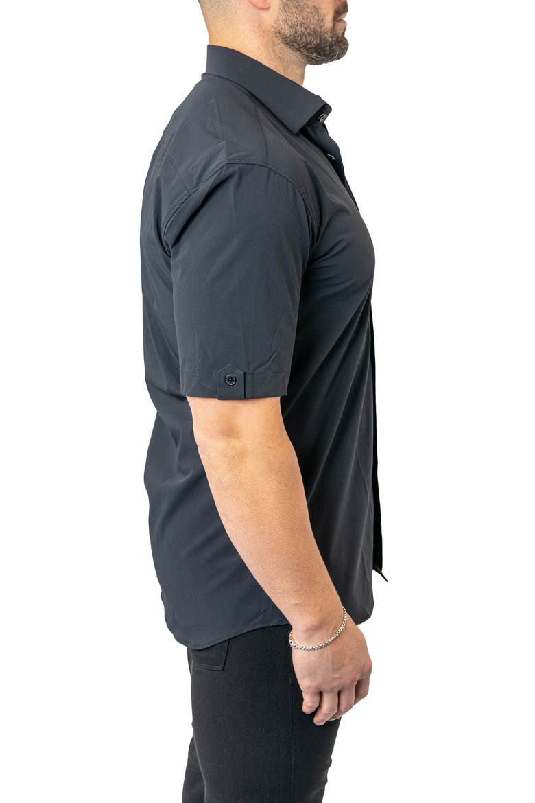 Galileo Stretchcore Short Sleeve Performance Button-Up Shirt, Alternate, color, BLACK