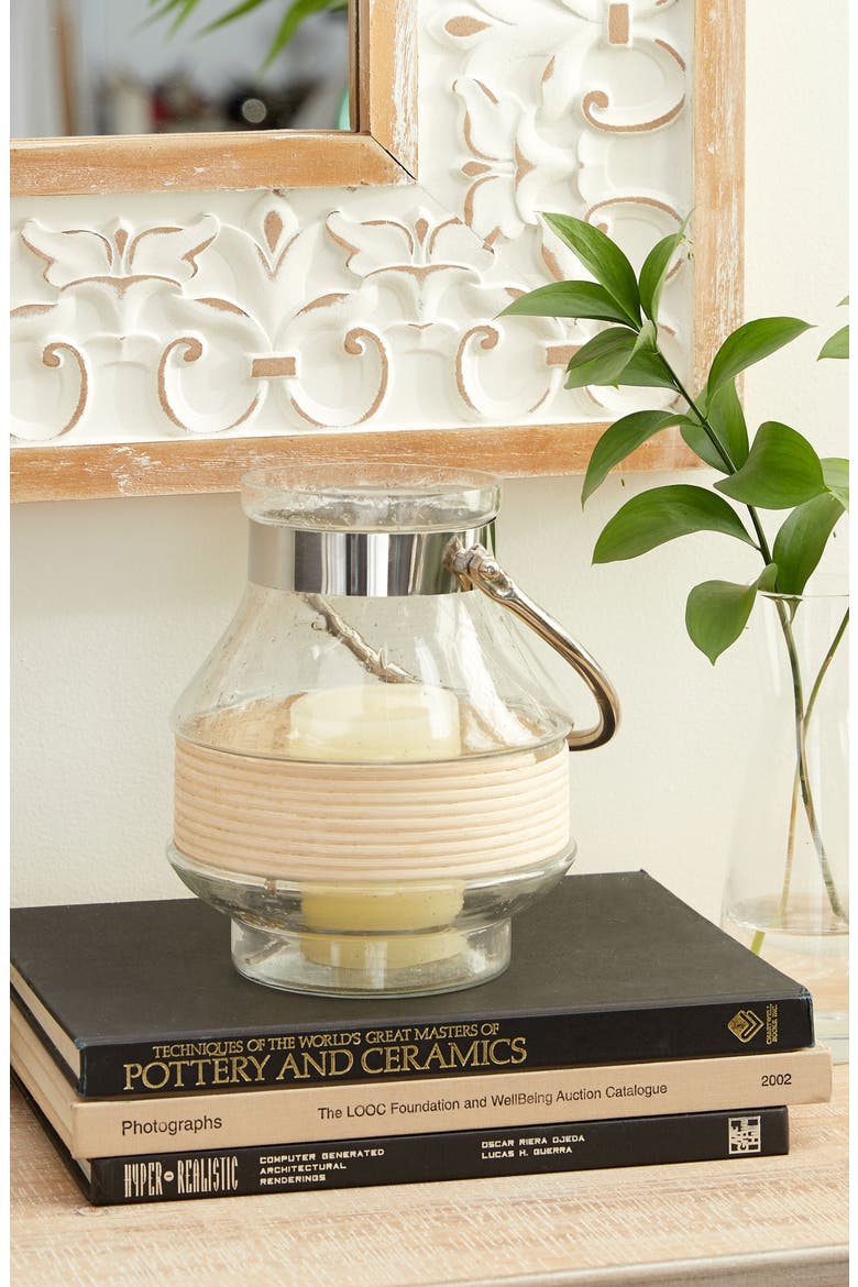 Clear Glass Candle Lantern with Curved Handle, Alternate, color, CLEAR