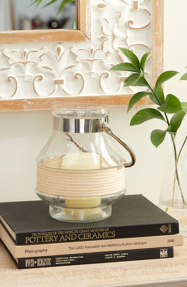 Novogratz Clear Glass Candle Lantern with Curved Handle, Alternate, color,