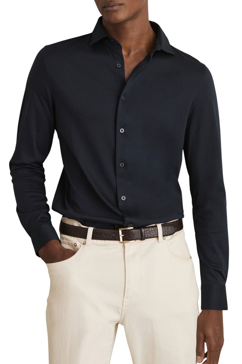 Duke Air-Water Slim Fit Knit Button-Up Shirt, Main, color, NAVY