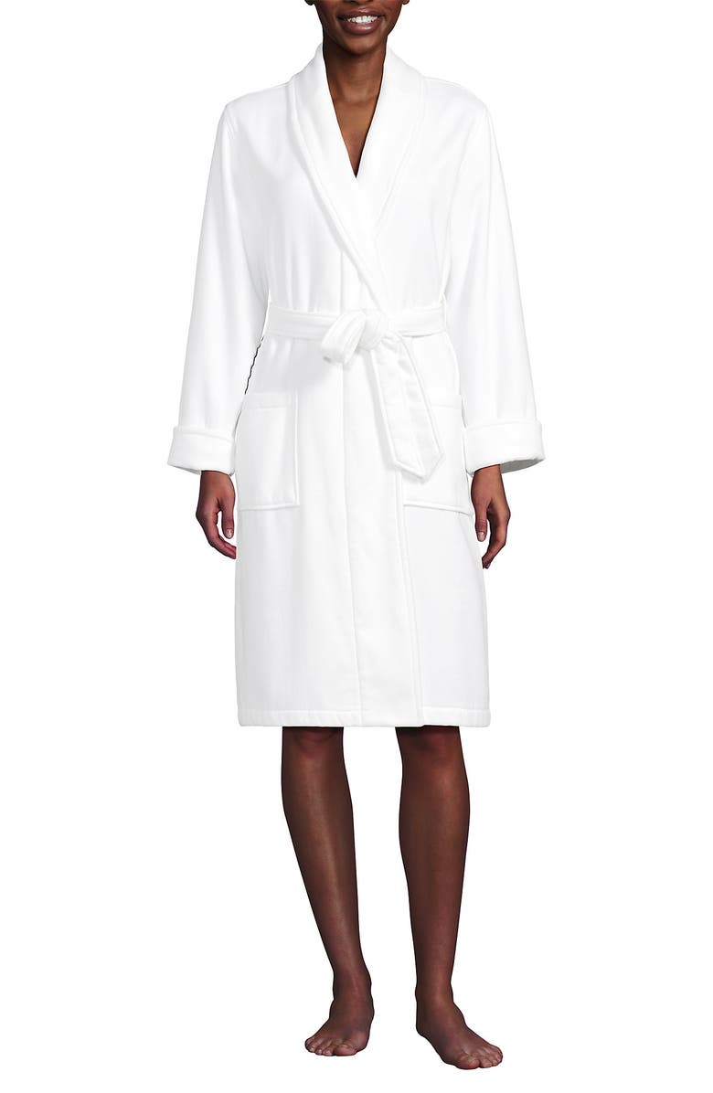 Lands' End Cotton Terry Knee Length Spa Bath Robe, Main, color, White