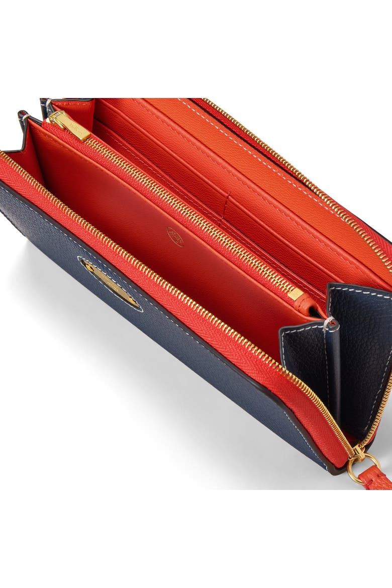Plaque 8 Card Leather Zip Wallet, Alternate, color, Night Sky-Coral Orange