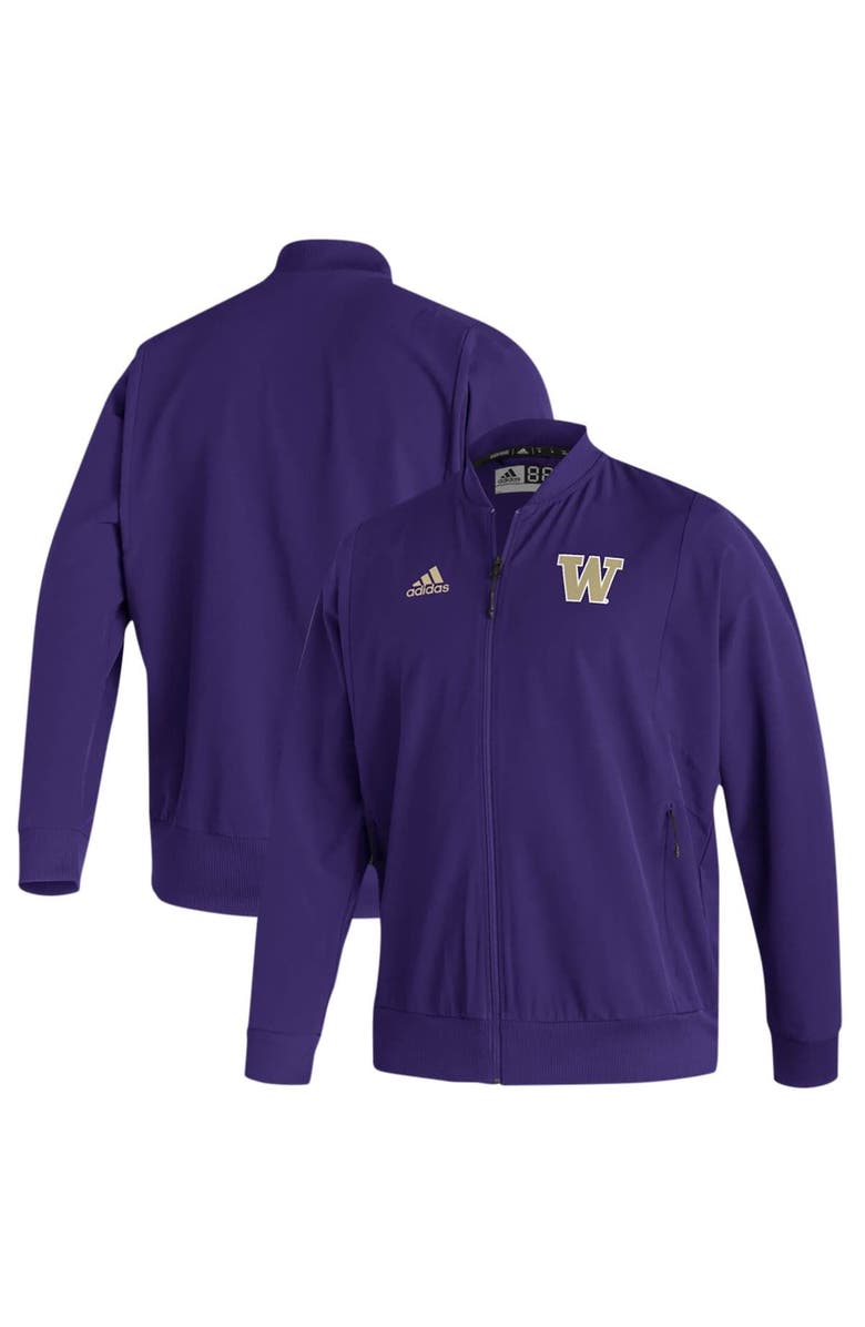adidas Men's adidas Purple Washington Huskies 2021 Sideline Woven Primegreen Full-Zip Bomber Jacket, Main, color, 