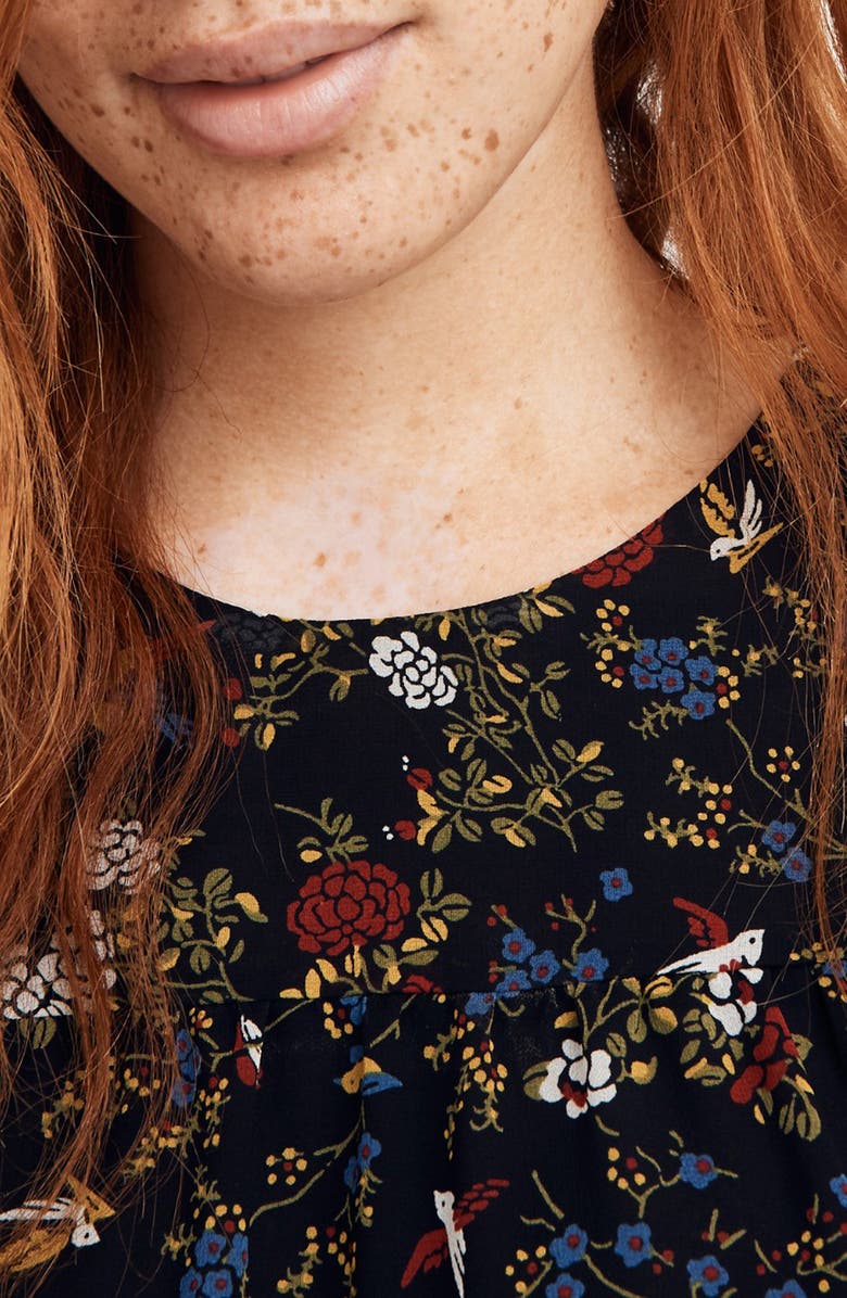 Madewell Finch Floral Sheer Sleeve Ruffle Peplum Top, Alternate, color, 