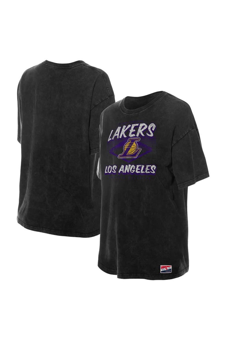 Women's New Era  Black Los Angeles Lakers Throwback Mineral Wash Oversized T-Shirt, Main, color, Black