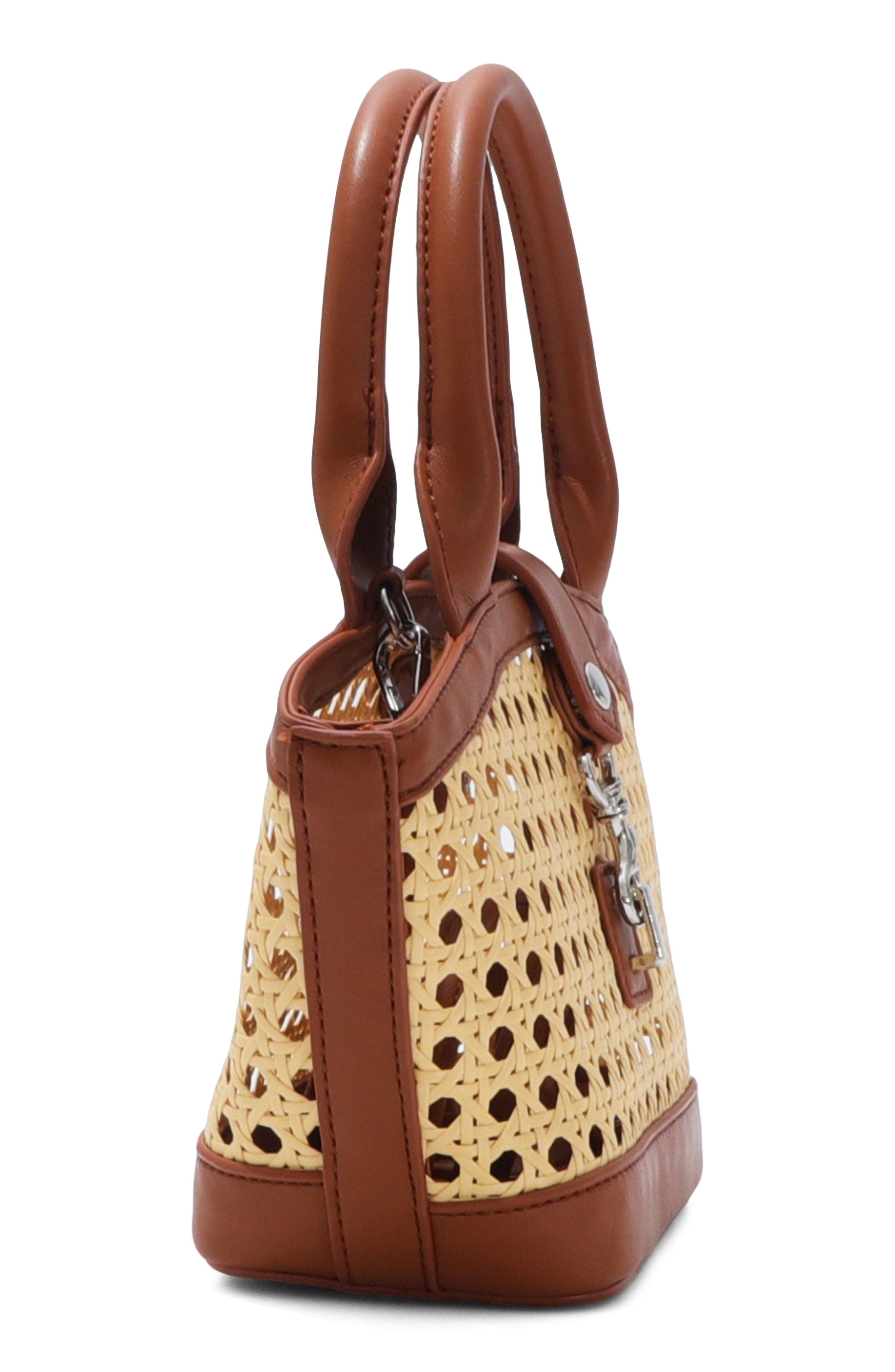 Kane Rattan Faux Leather Shoulder Bag, Alternate, color, BROWN/ TAN