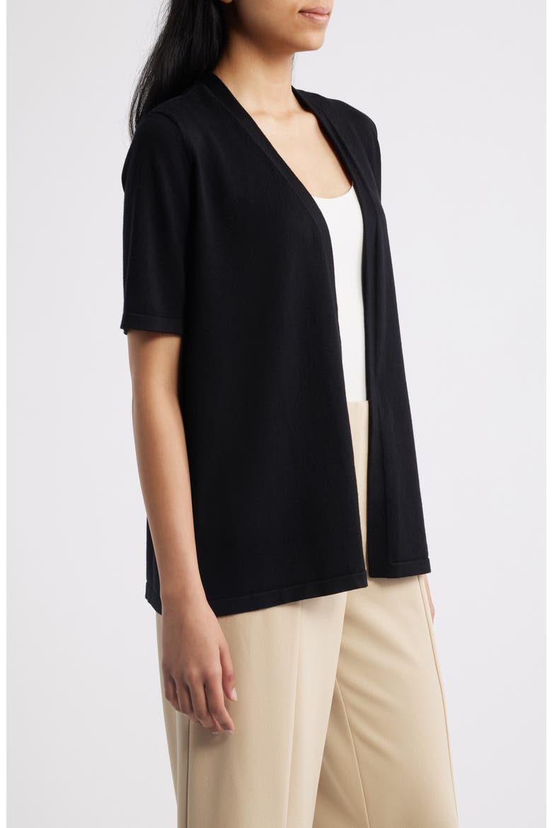 Newport Open Front Elbow Sleeve Cardigan, Alternate, color, ANNE BLACK