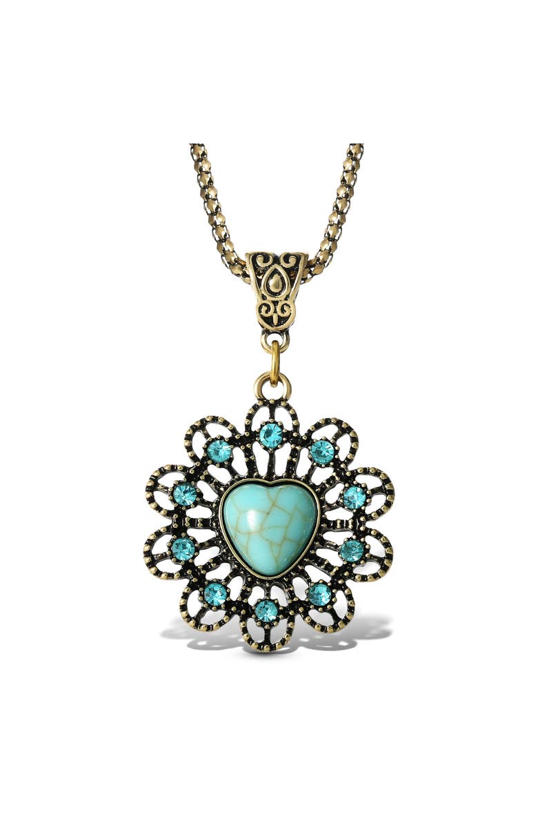 Jessica Simpson Stone Ornate Necklace, Main, color, Gold, Turquoise