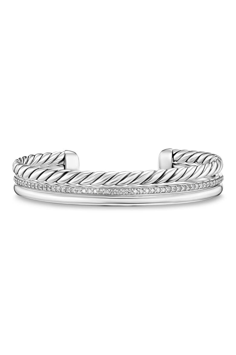 DY Mercer® Three Row Cuff Bracelet in Sterling Silver with Diamonds, 10mm, Main, color, DIAMOND