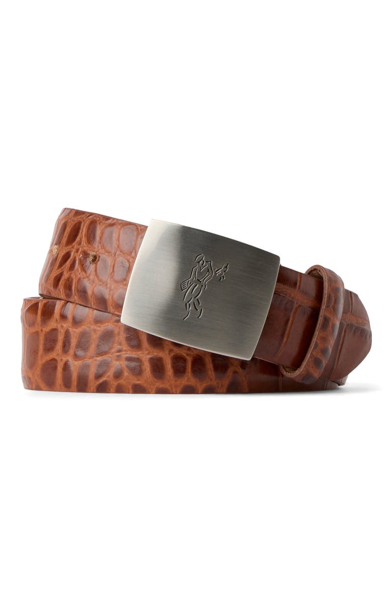 ASHWORTH GOLF Embossed Croc Belt Golfman Plaque Buckle, Main, color, Cognac