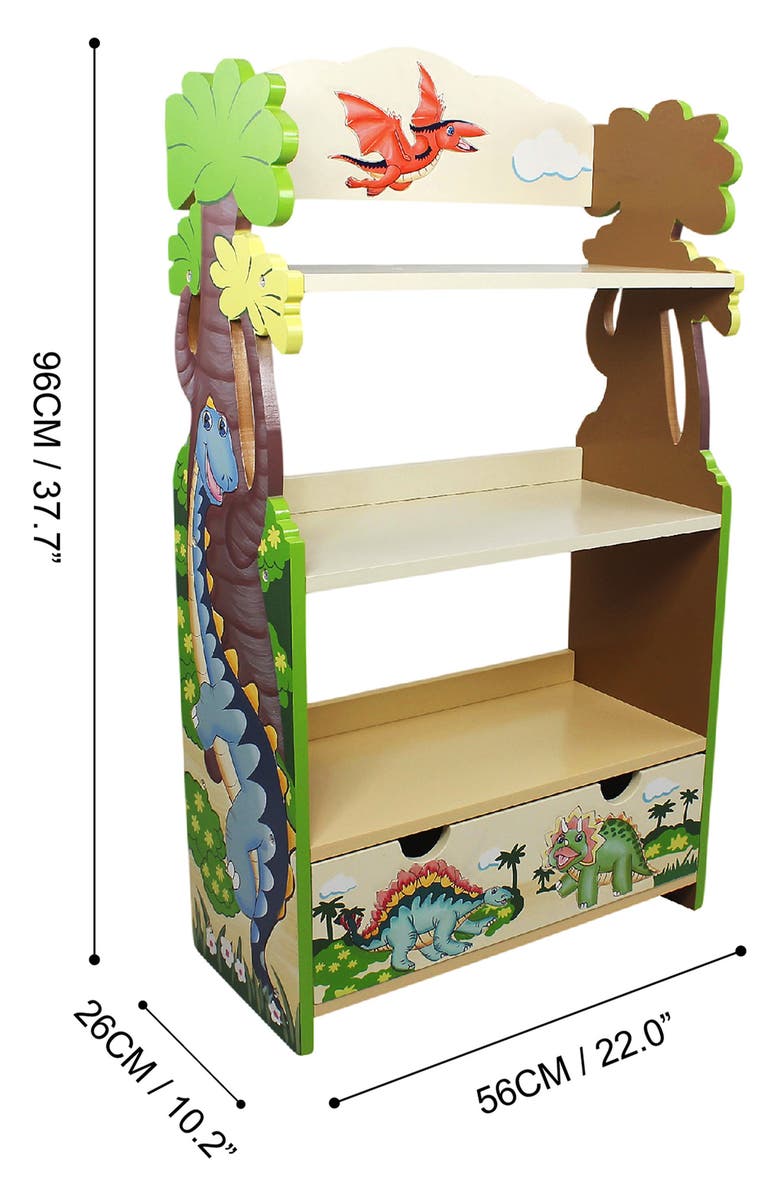 Teamson Kids Fantasy Fields Dinosaur Kingdom Wood Bookshelf, Alternate, color,