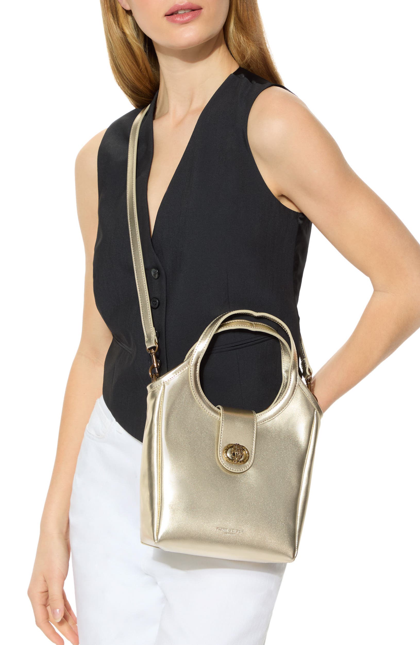 Kurt Geiger London Small Chelsea Metallic Leather Tote, Alternate, color, 