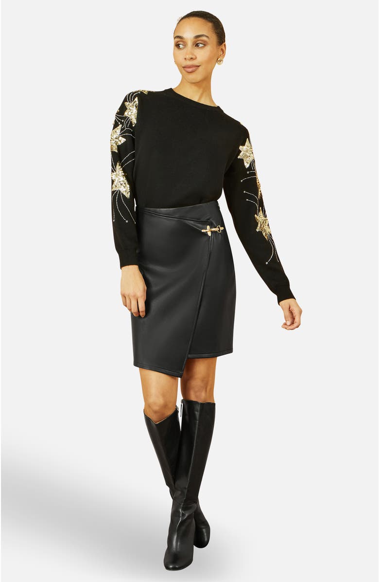 Yumi Sequin Star Detail Relaxed Fit Sweater, Alternate, color, Black