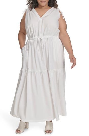 CALVIN KLEIN CALVIN KLEIN COMMUTER SLEEVELESS TIERED MIDI DRESS
