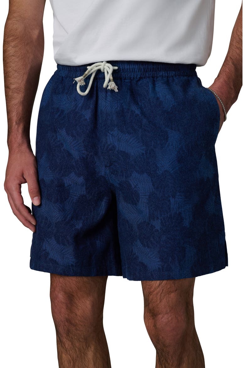 Cabana Leaf Print Drawstring Shorts, Alternate, color, DARK INDIGO