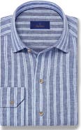 David Donahue Stripe Slub Linen Button-Up Shirt