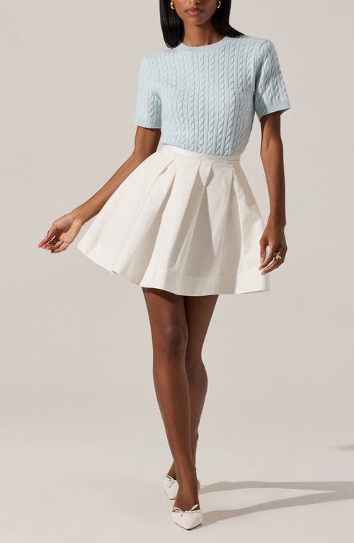 Astr The Label Iyla Cable Stitch Short Sleeve Cotton Blend Sweater In Light Blue