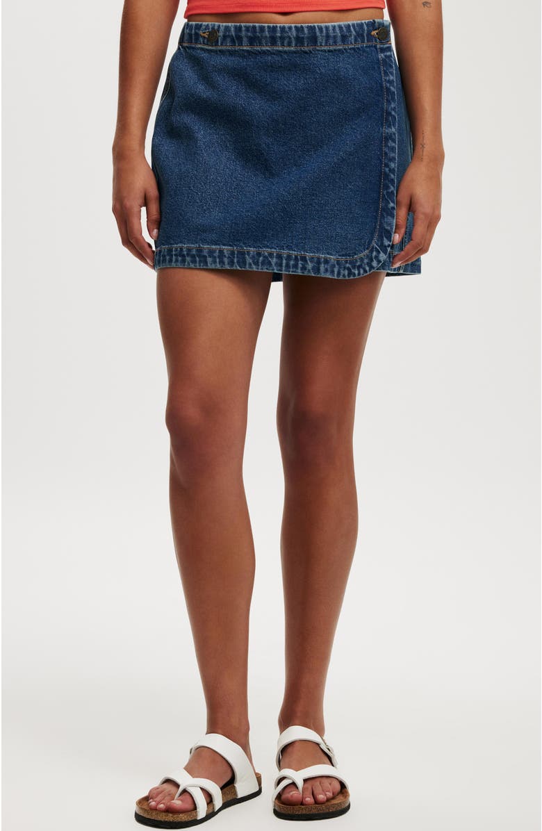 Cotton On Women's Wrapped Denim Mini Skirt, Main, color, 