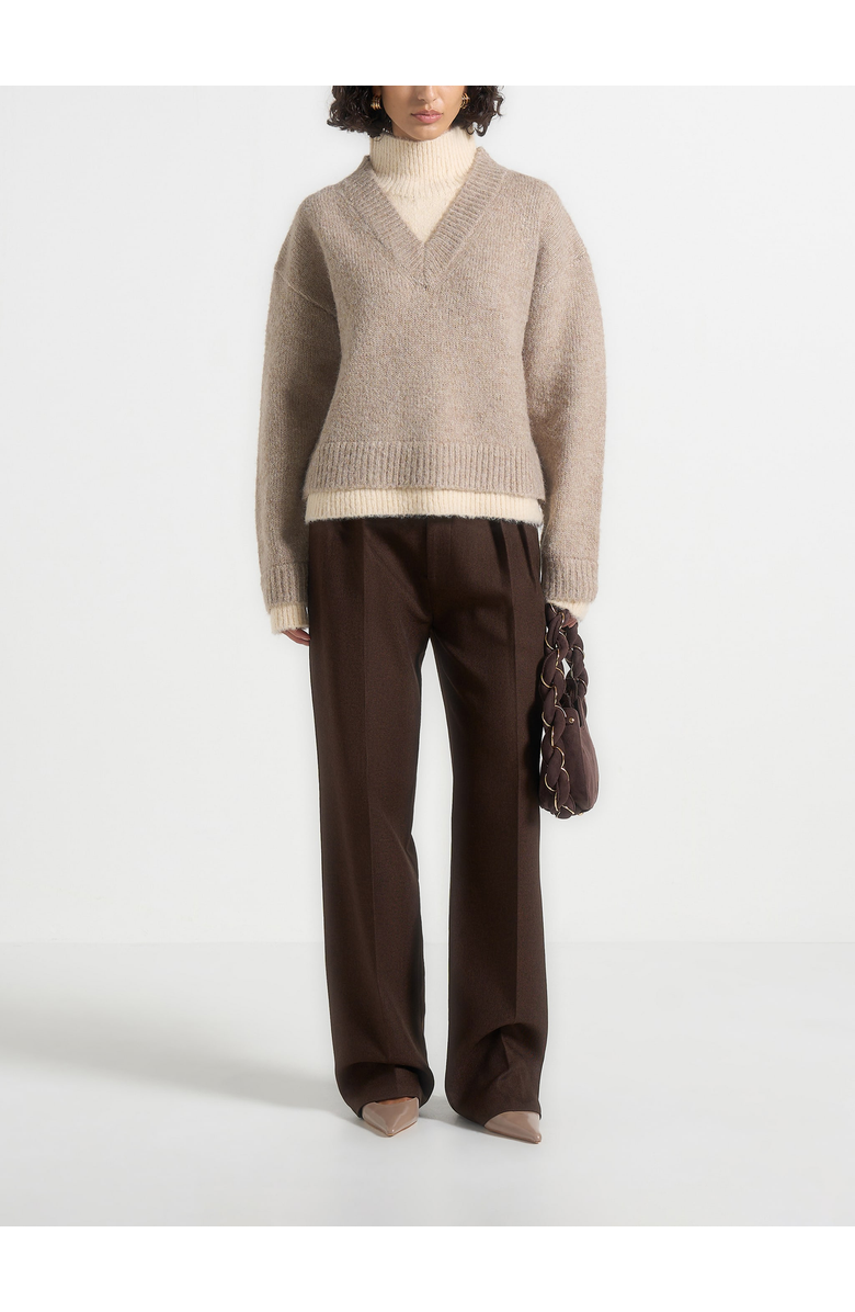 Manière De Voir Jacques Unisex Double Layer V-Neck Knit Jumper, Alternate, color, Taupe