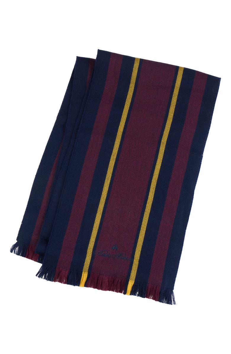 Brooks Brothers Varsity Stripe Wool Eyelash Fringe Scarf, Main, color, Bordeaux