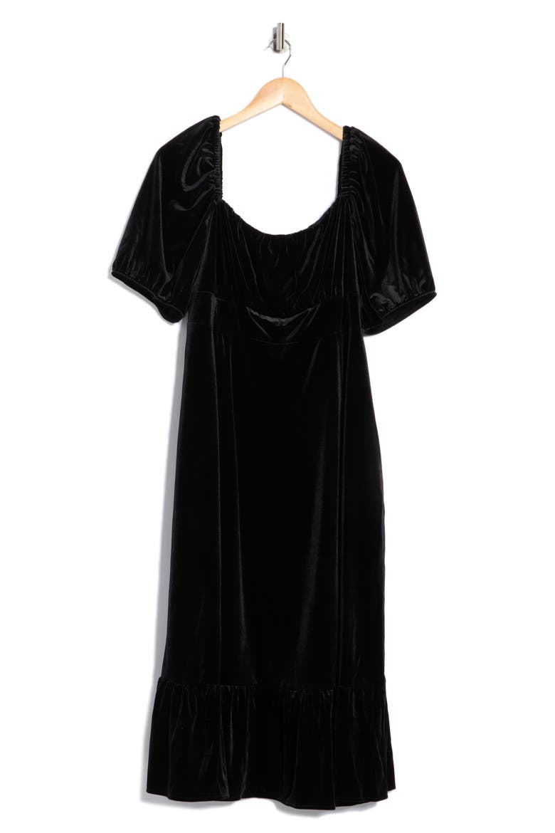 Square Neck Puff Sleeve Empire Waist Dress, Alternate, color, BLACK