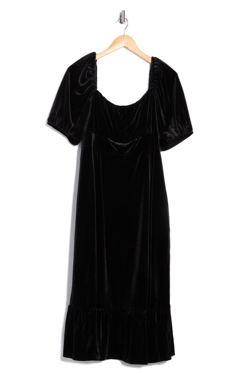 London Times Square Neck Puff Sleeve Empire Waist Dress, Main, color, Black