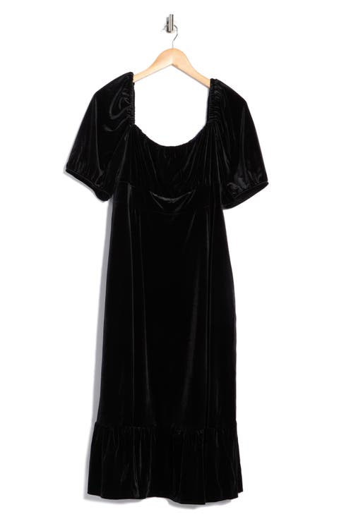 Square Neck Puff Sleeve Empire Waist Dress (Plus)