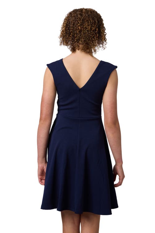 Un Deux Trois Textured Cap Sleeve Dress In Navy