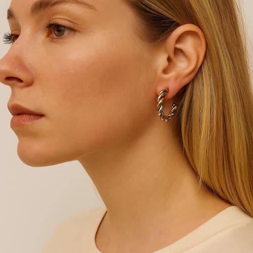 Hollywood Sensation Gilded Twist Mixed Metal Two-tone Hoop Earrings In Gold