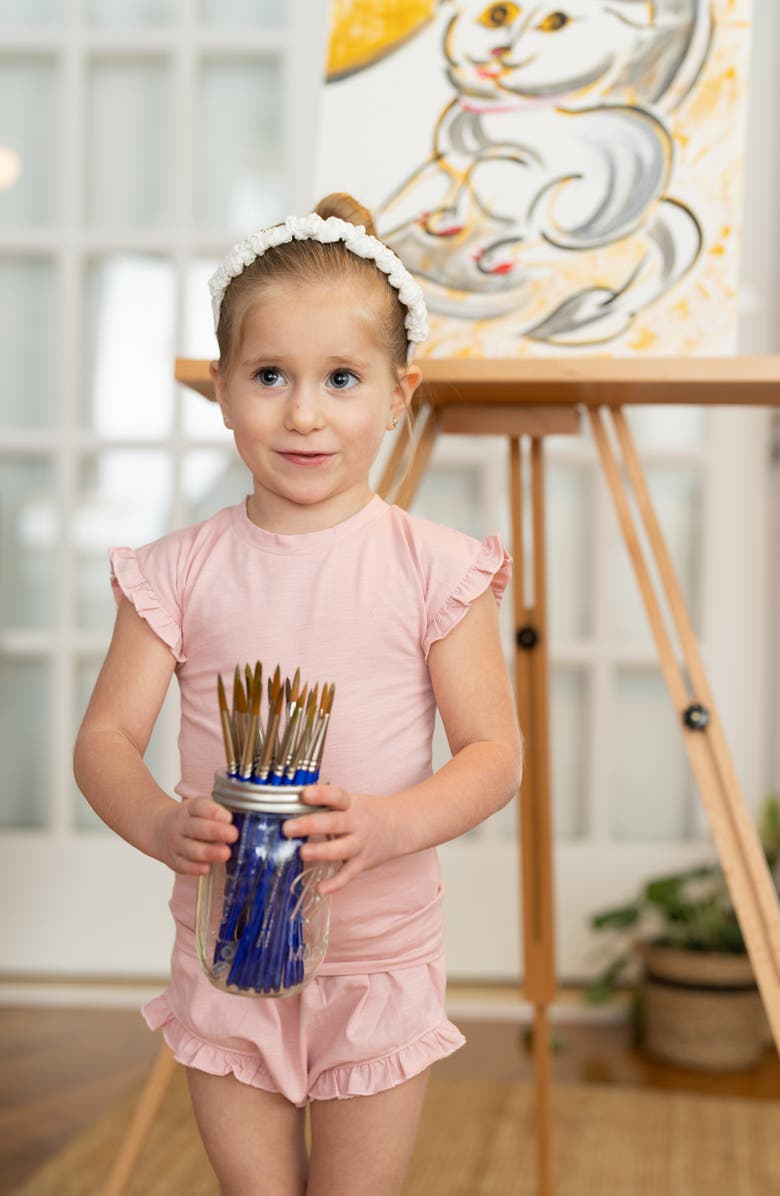 Manière Ruffle Edge Stretch Cotton T-Shirt & Shorts Set, Alternate, color, Pink