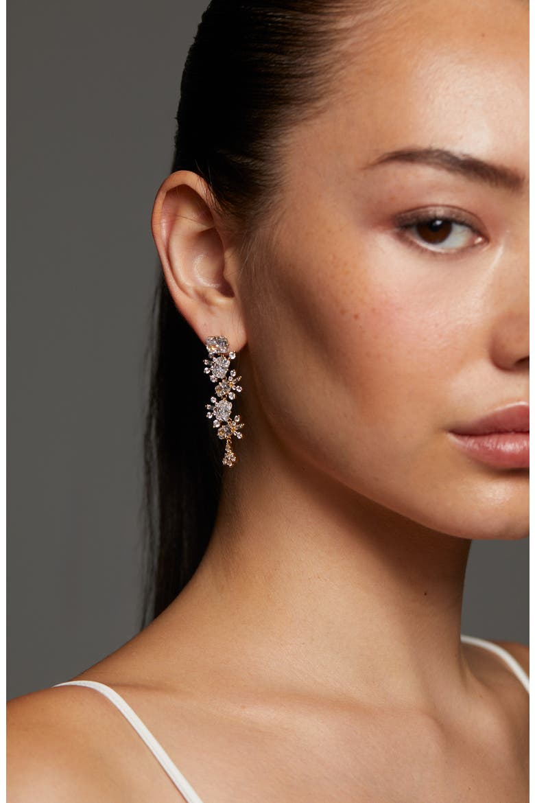 Stellar Cascade Linear Drop Earrings, Alternate, color, GOLD/ CLEAR
