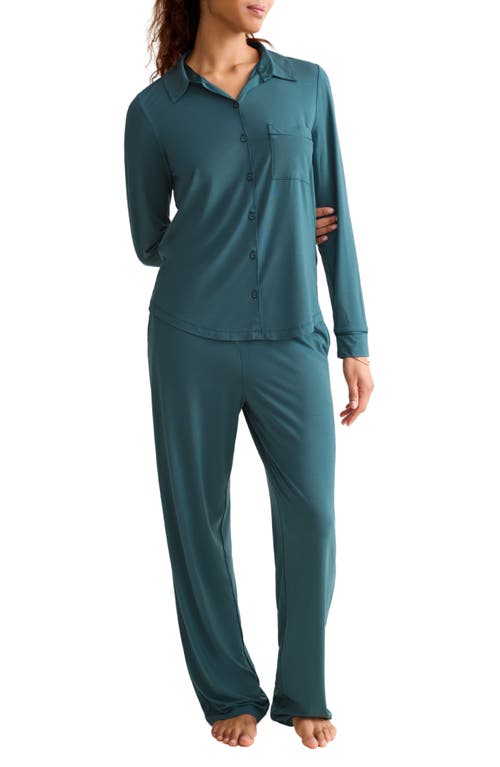 Fleur't Satin Trim Jersey Pajamas In Green