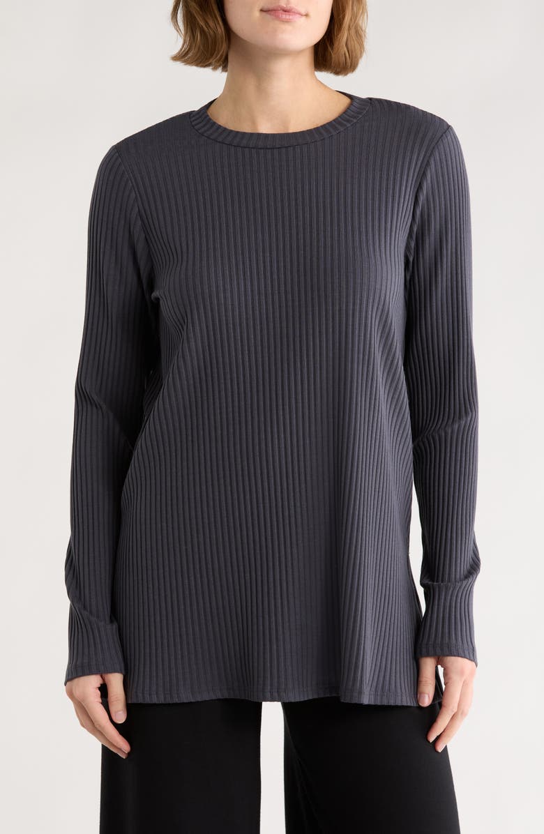 Eileen Fisher High Crewneck Tunic, Main, color, Ebony