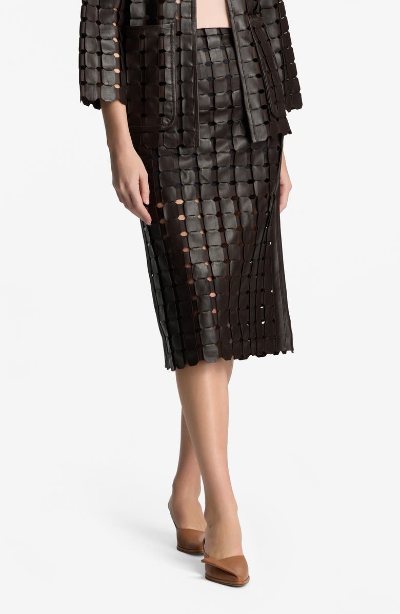 St. John Collection Geometric Woven Leather Skirt, Main, color, 