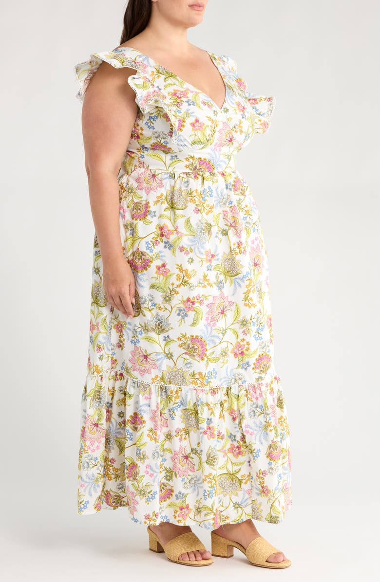 SUGARLIPS Pany Floral Mawar Ruffle Sleeve Cotton Maxi Dress, Alternate, color, Ivory/ Pink/ Green/ Blue