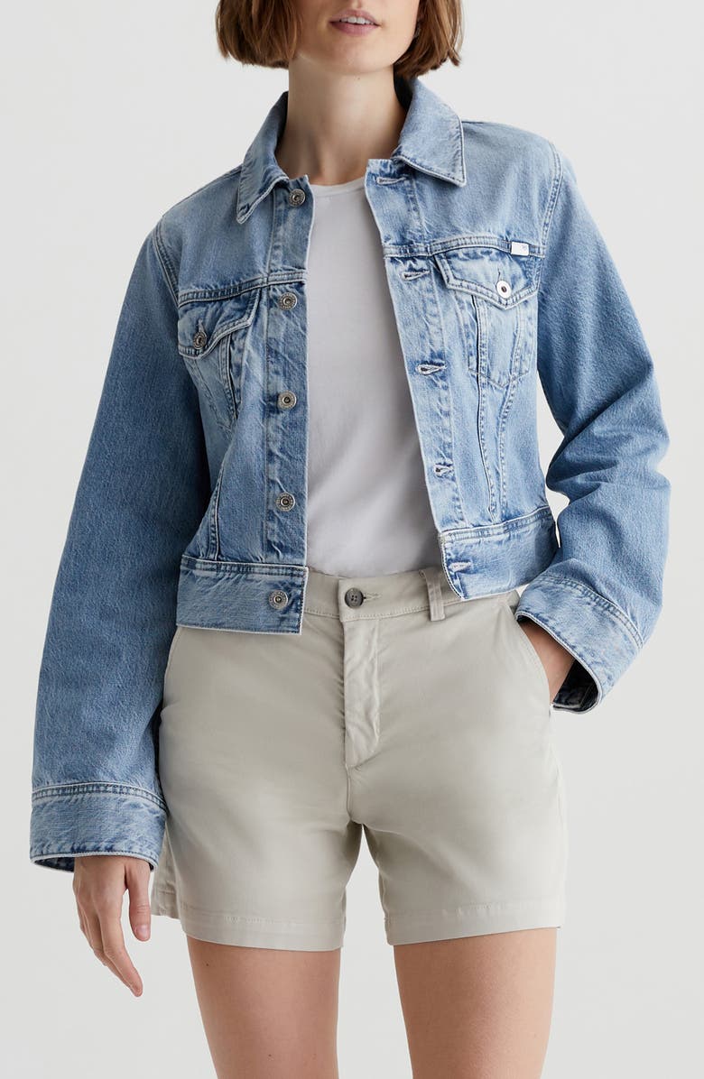 AG Isa Shrunken Denim Trucker Jacket, Main, color, 