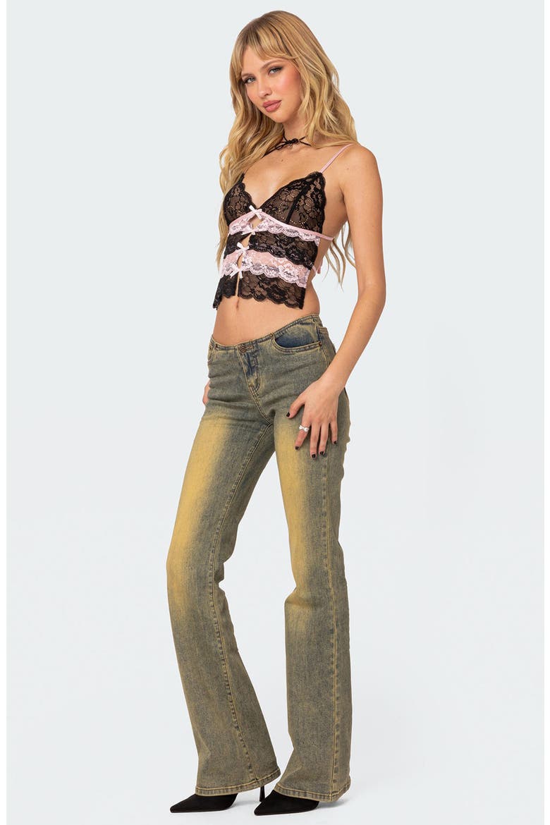 Cara Sheer Lace Tie Back Camisole, Alternate, color, BLACK-AND-PINK