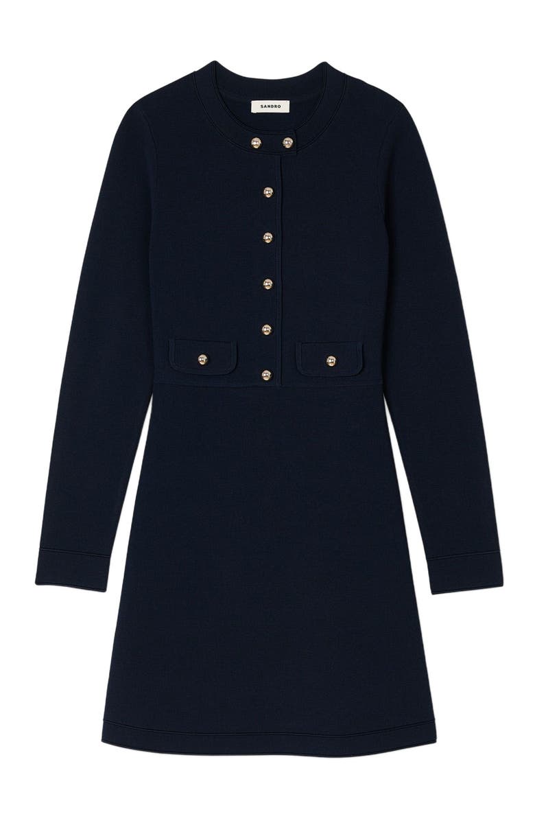 SANDRO Mini button-up knit dress, Alternate, color, Navy Blue