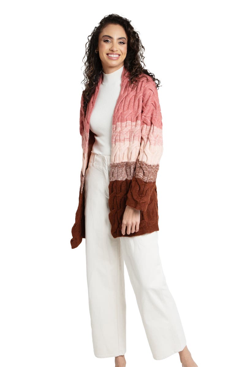 SAACHI Coloblock Cable Knit Cardigan, Alternate, color, Pink