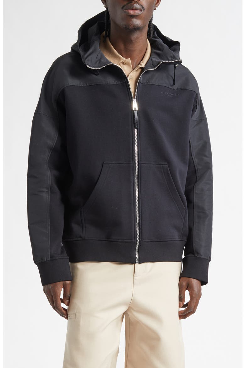 Mixed Media Hooded Windbreaker, Main, color, BLACK