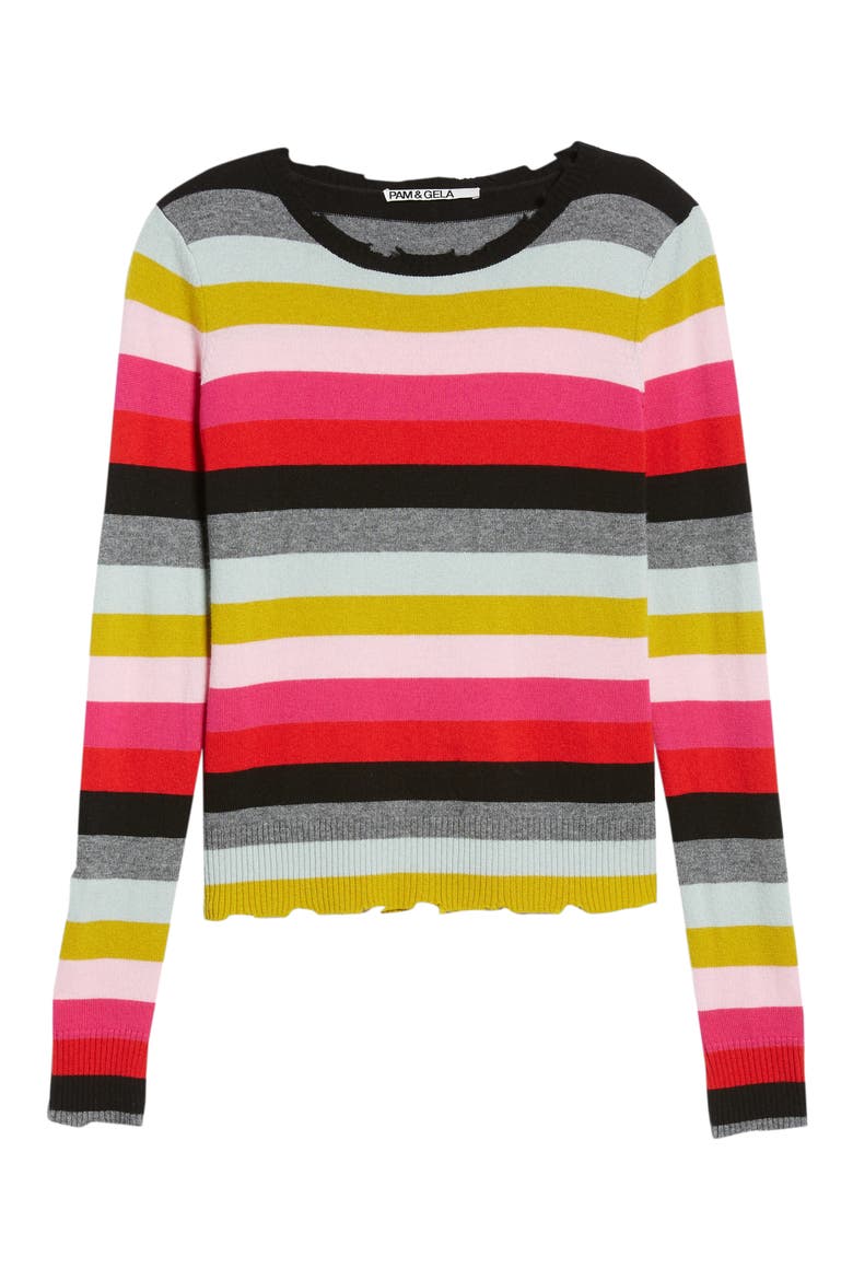 Multistripe Raw Edge Wool & Cashmere Blend Sweater, Alternate, color, MULTI STRIPE