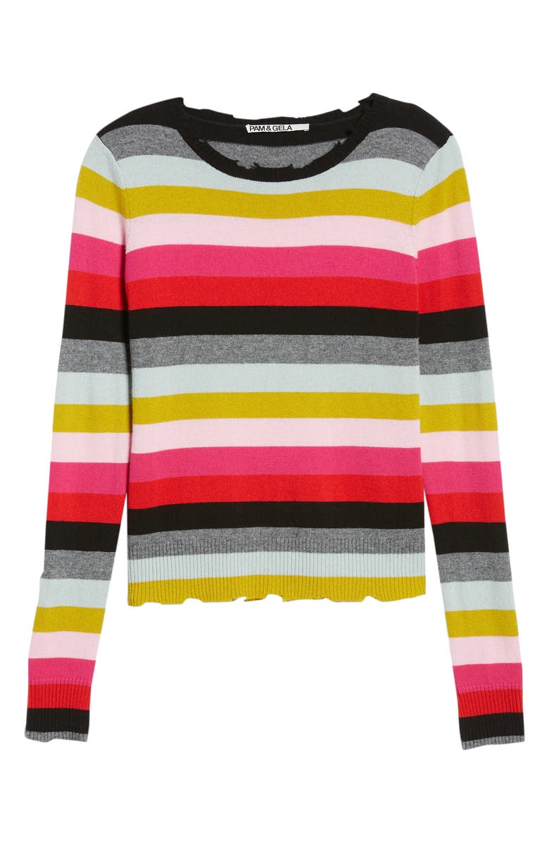 Pam & Gela Multistripe Raw Edge Wool & Cashmere Blend Sweater, Alternate, color, 