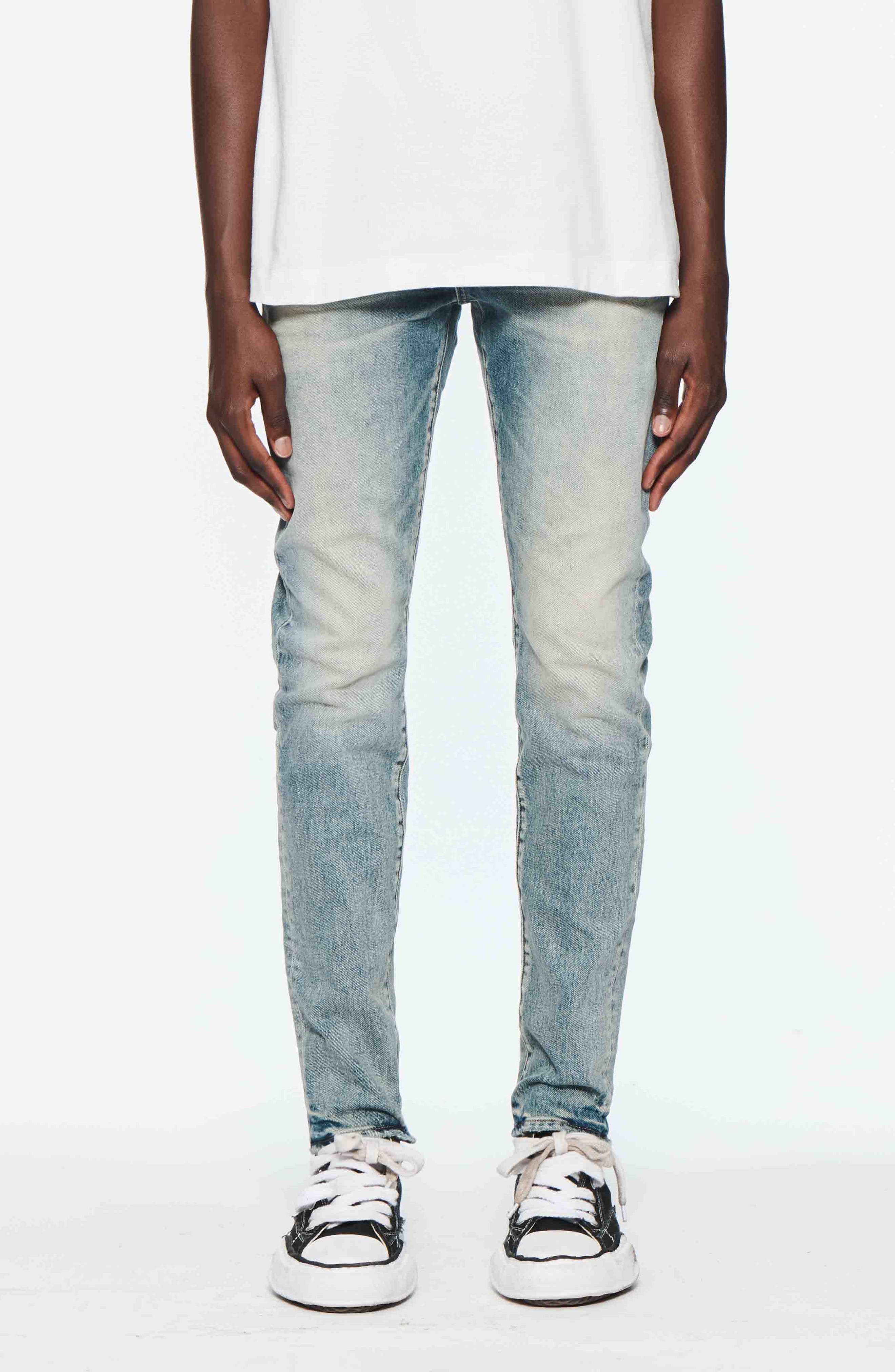 PURPLE BRAND Electric Tint Distressed Skinny Jeans