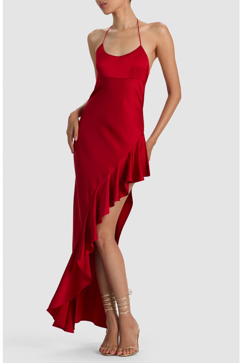 Palma Asymmetrical Ruffle Gown, Main, color, HIBISCUS