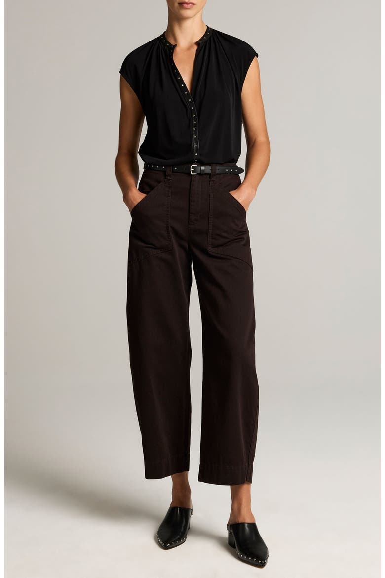Studded Split Neck Jersey Top, Alternate, color, BLACK