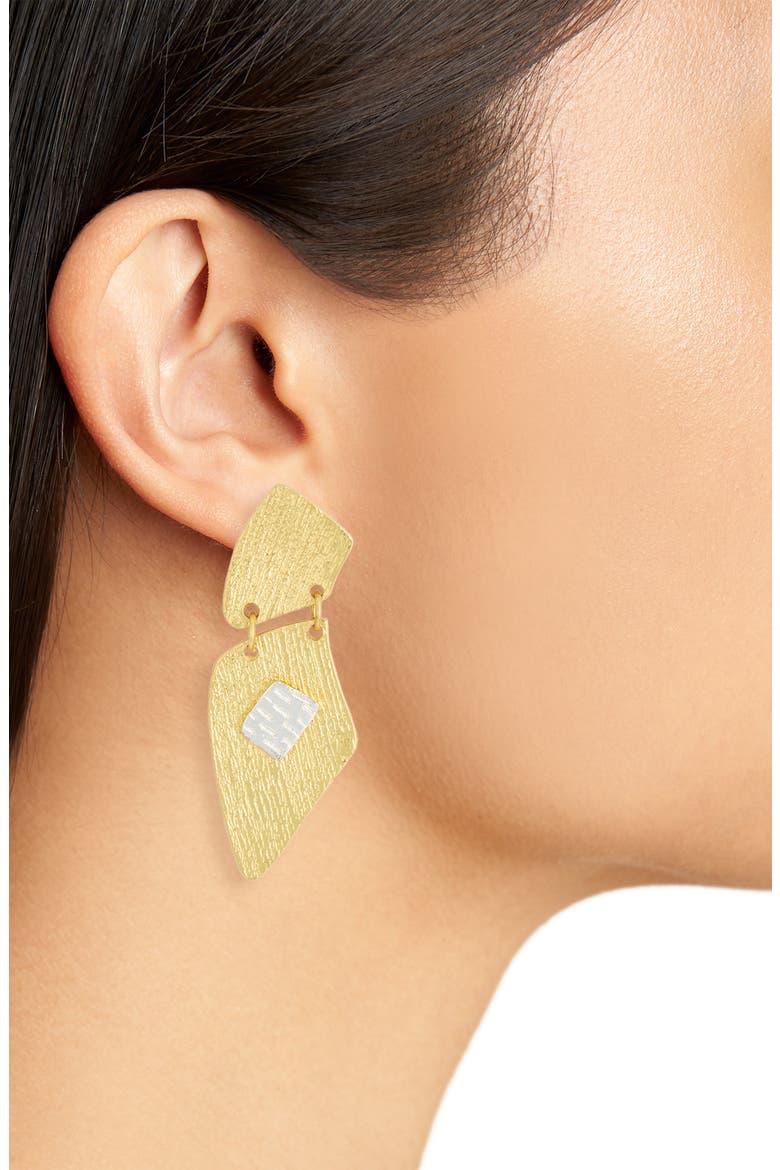 Patchwork Drop Earrings, Alternate, color, MIXED METALS