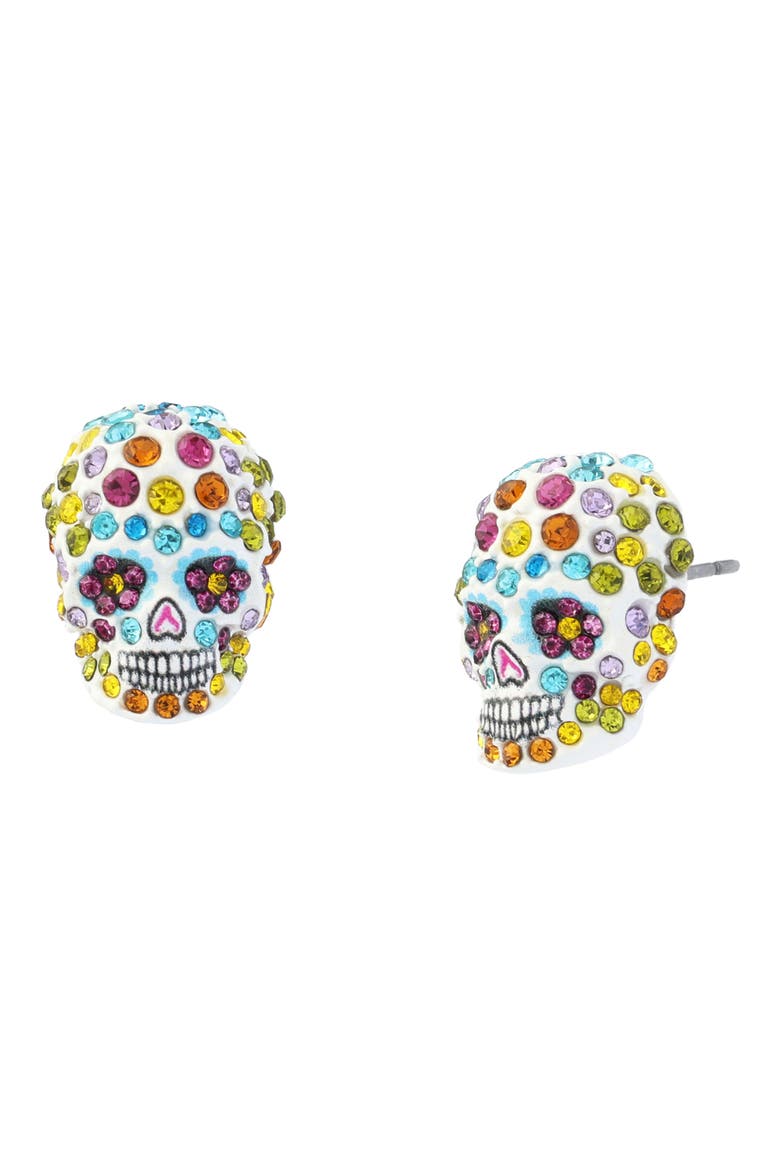 Pavé Skull Stud Earrings, Main, color, GOLD/ MULTI