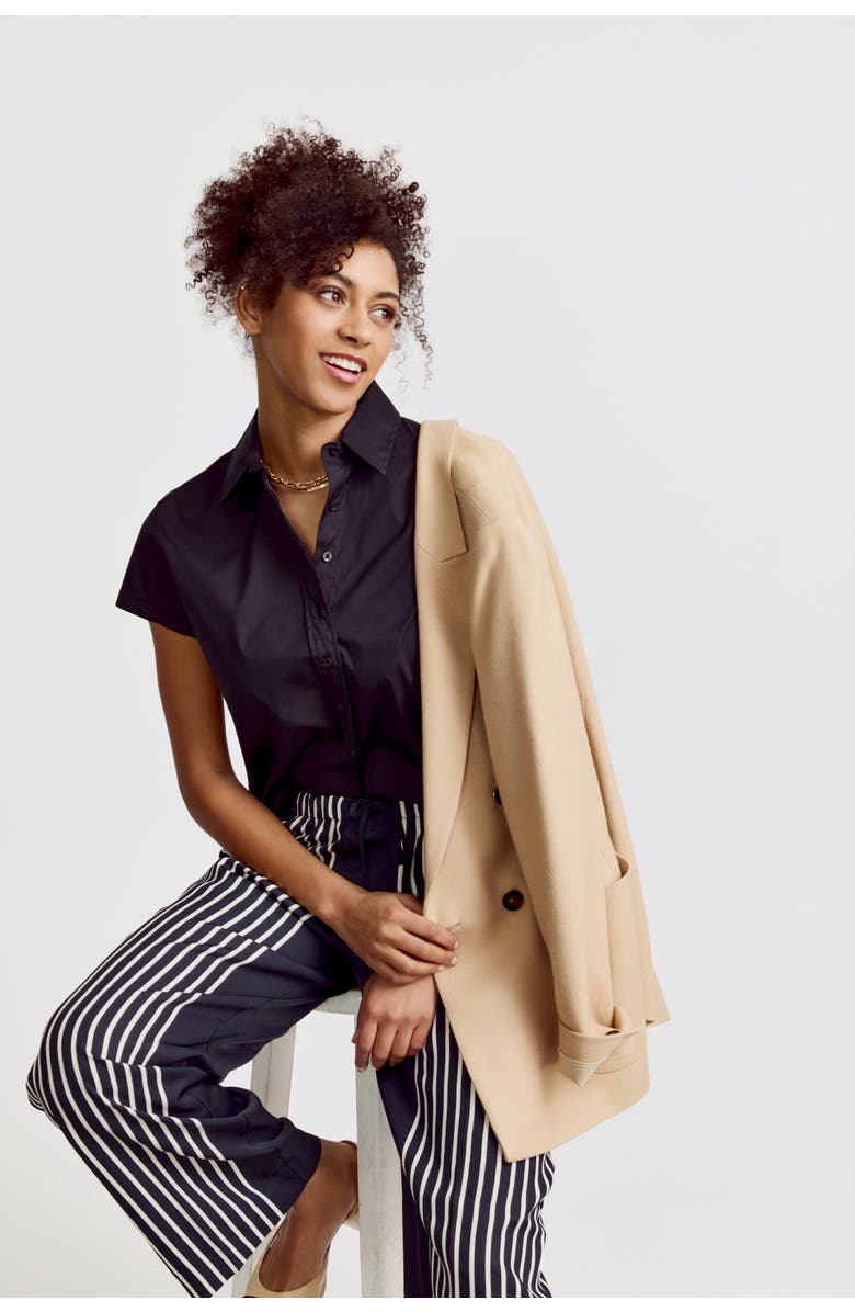 The Shirt by Rochelle Behrens The Boxy Cropped Short Sleeve Shirt, Alternate, color, Black