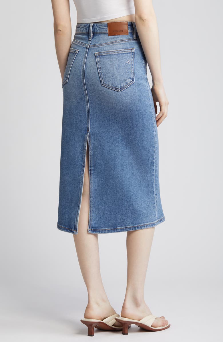 HIDDEN JEANS Back Slit Denim Midi Pencil Skirt, Alternate, color, Medium Wash