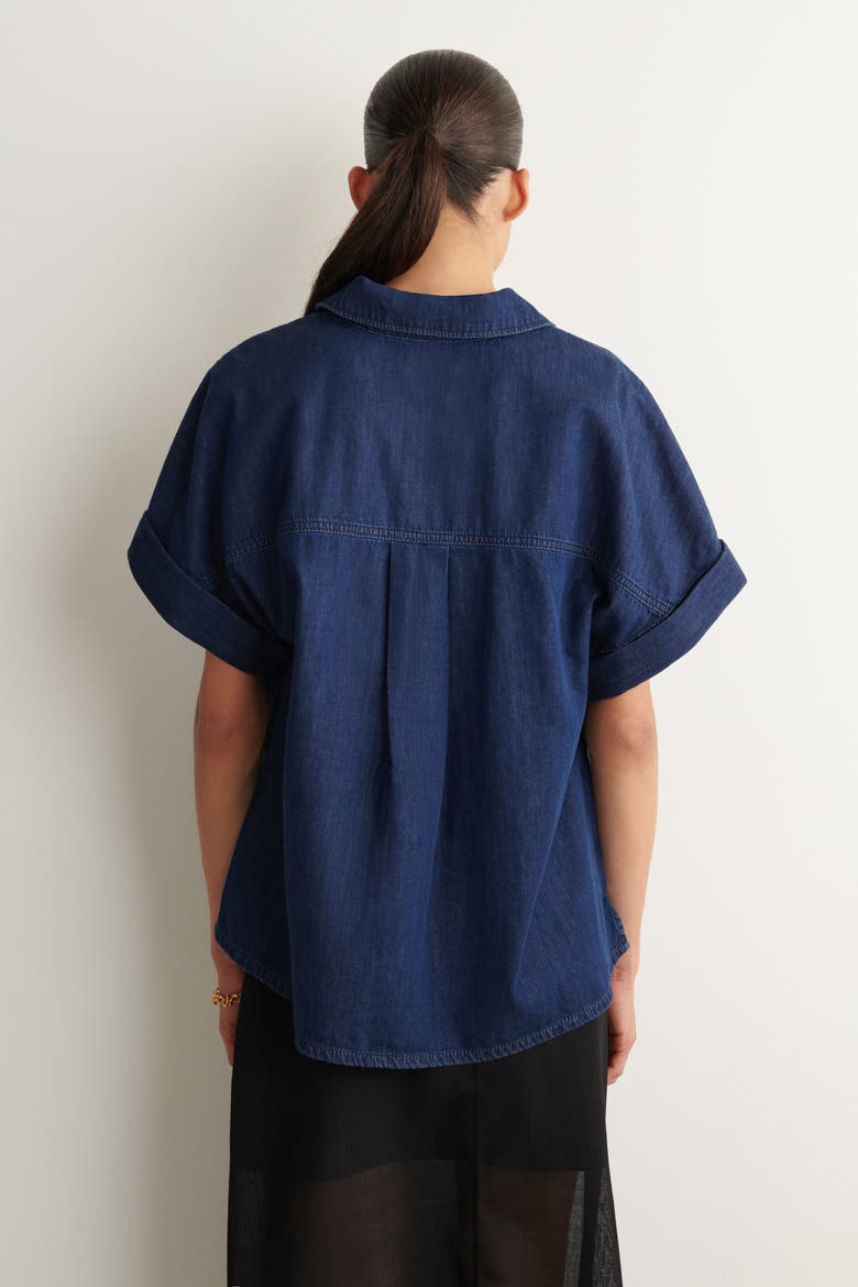Short-sleeved Denim Shirt, Alternate, color, DARK BLUE